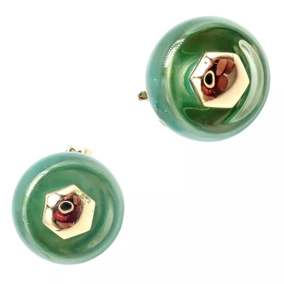 Authentic! Vintage Marina B 18k Yellow Gold Pneu Crystal Earrings - Picture 8 of 15